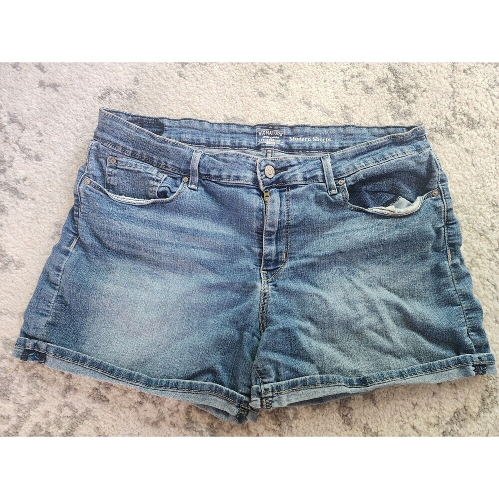 Signature by Levi Strauss Women Mid Rise Denim Shorts Medium Wash Cuffed Size 14